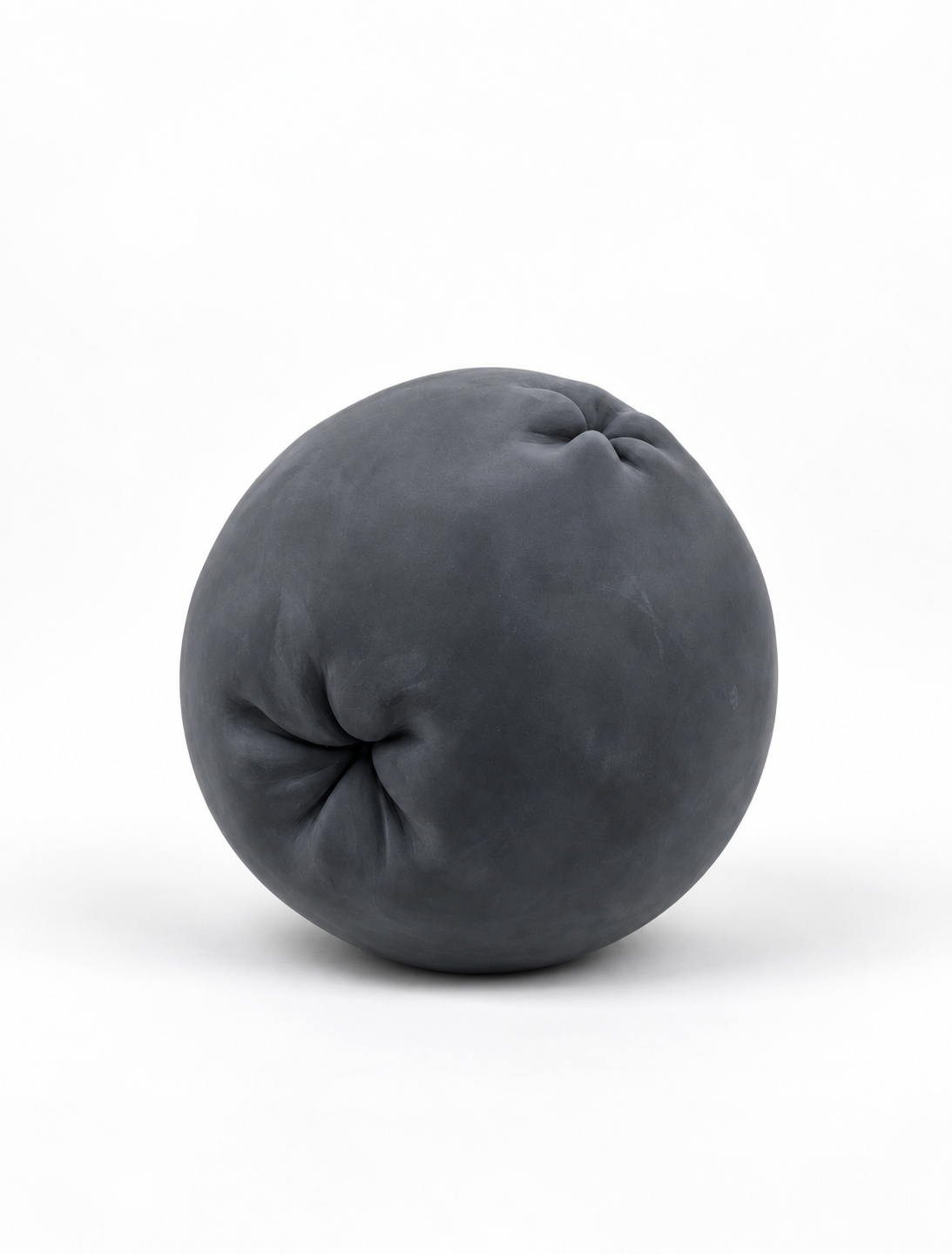 Belgian black marble sculpture by Miriam Gallardo, contemporary spherical organic form with folded texture, back view
